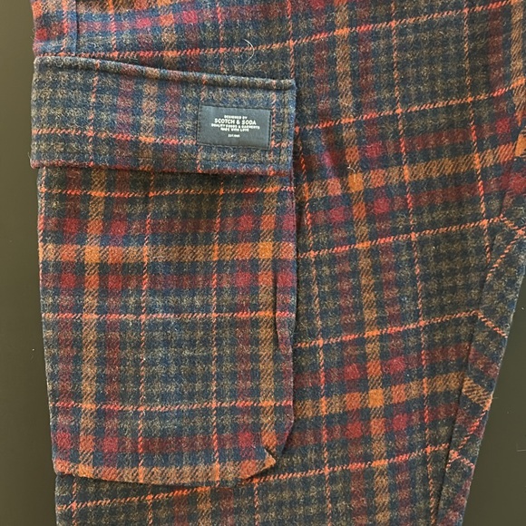 Scotch & Soda Pants Mens W32 L32 Wool Blend Heavy Cargo Plaid High Rise - Picture 4 of 7